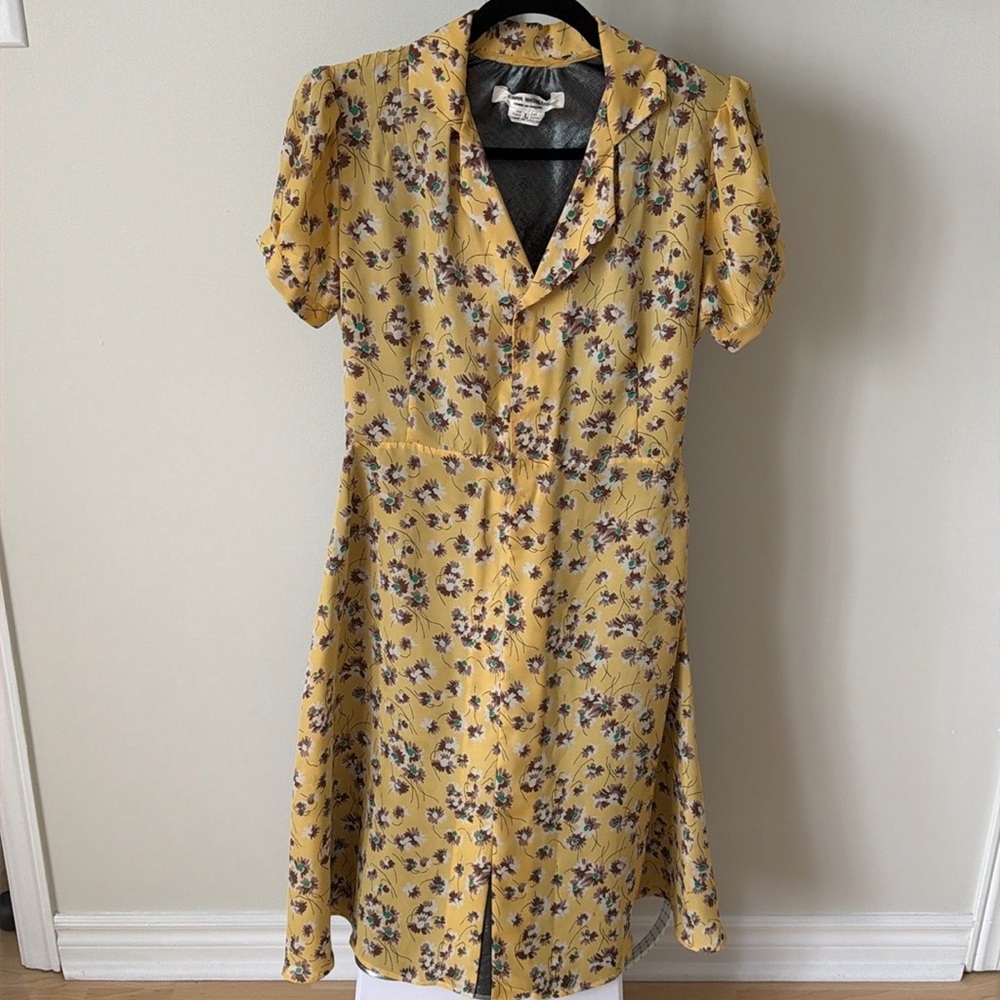 JUNYA WATANABE COMME DES GARCONS yellow silver floral print DRESS 2015, size L - Picture 4 of 14
